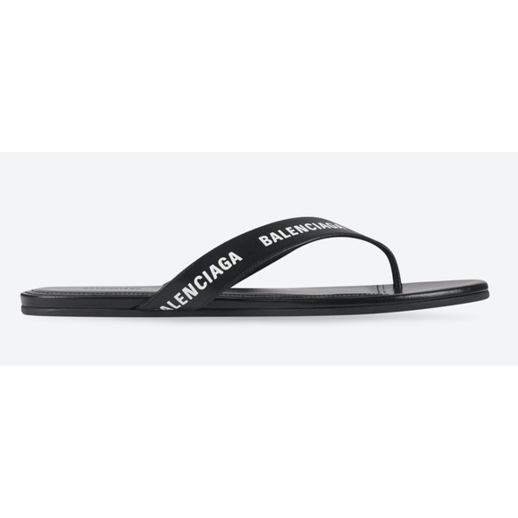 Balenciaga Black White Leather Logo Thong Slide Slip On Sandal Flip Flop Flat 36 - Picture 3 of 12